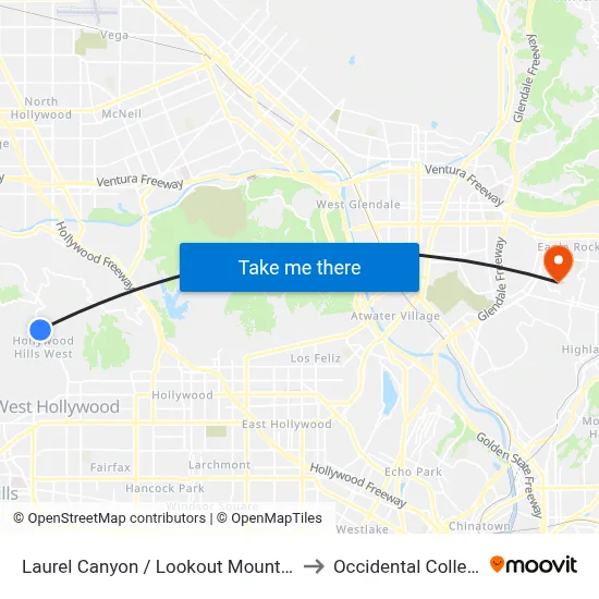 Laurel Canyon / Lookout Mountain to Occidental College map