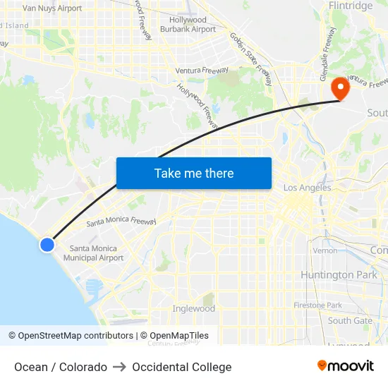Ocean / Colorado to Occidental College map