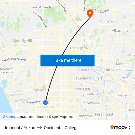 Imperial / Yukon to Occidental College map