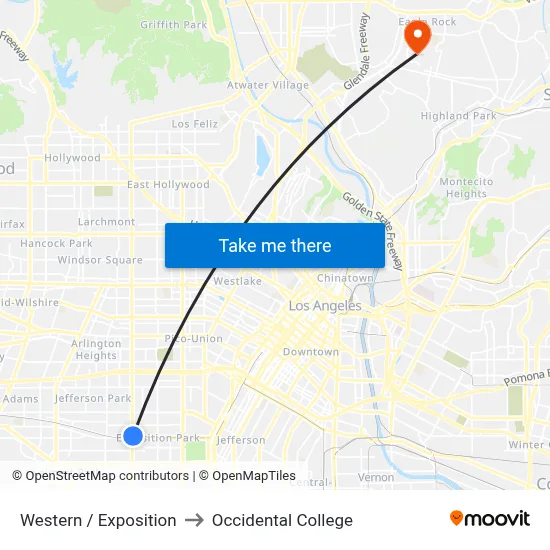 Western / Exposition to Occidental College map
