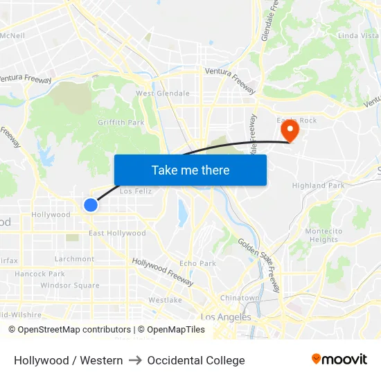 Hollywood / Western to Occidental College map