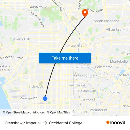 Crenshaw / Imperial to Occidental College map