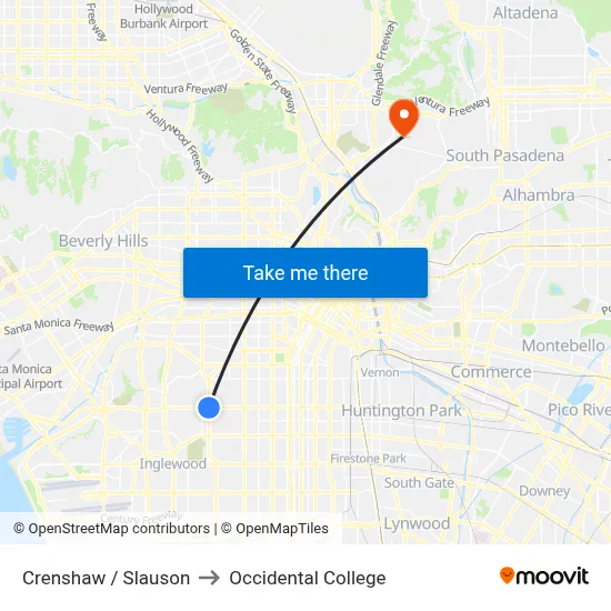 Crenshaw / Slauson to Occidental College map