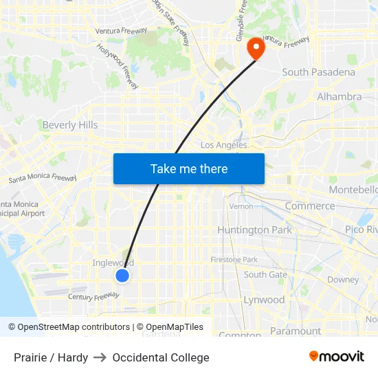 Prairie / Hardy to Occidental College map