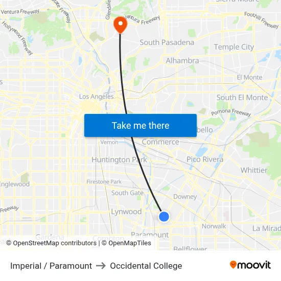 Imperial / Paramount to Occidental College map