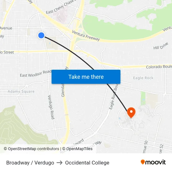 Broadway / Verdugo to Occidental College map