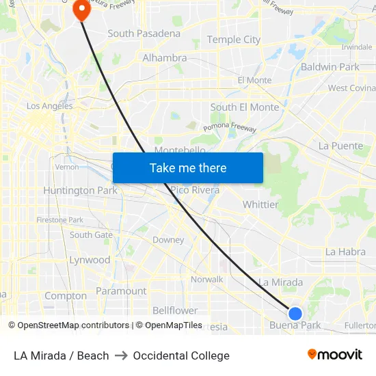 LA Mirada / Beach to Occidental College map