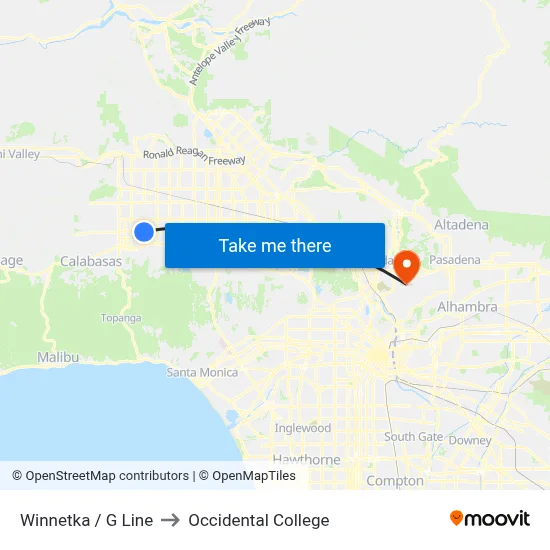 Winnetka / G Line to Occidental College map