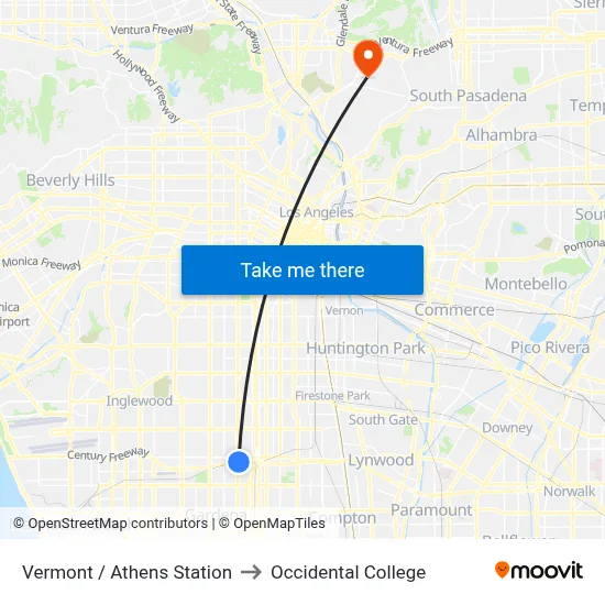 Vermont / Athens Station to Occidental College map