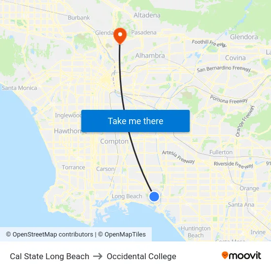 Cal State Long Beach to Occidental College map