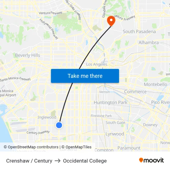 Crenshaw / Century to Occidental College map