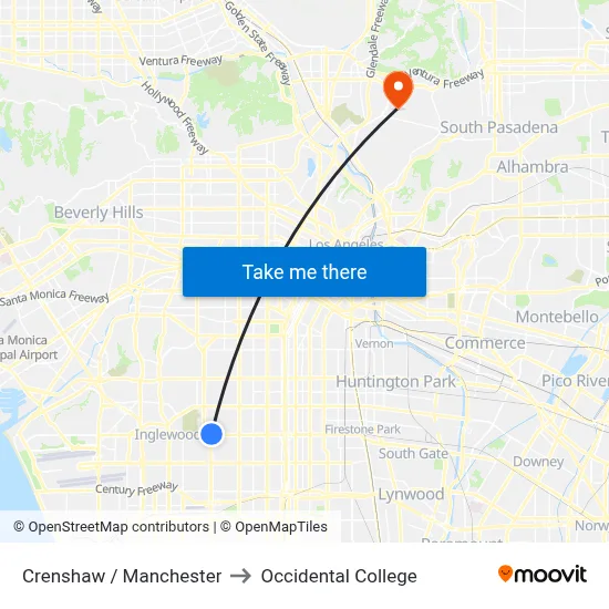 Crenshaw / Manchester to Occidental College map