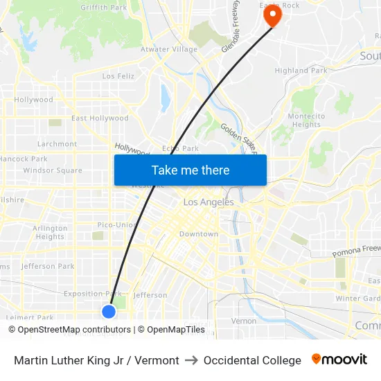Martin Luther King Jr / Vermont to Occidental College map
