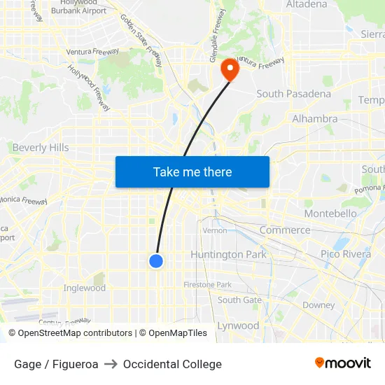 Gage / Figueroa to Occidental College map