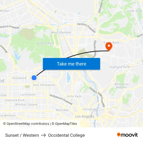 Sunset / Western to Occidental College map
