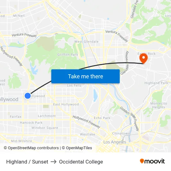 Highland / Sunset to Occidental College map