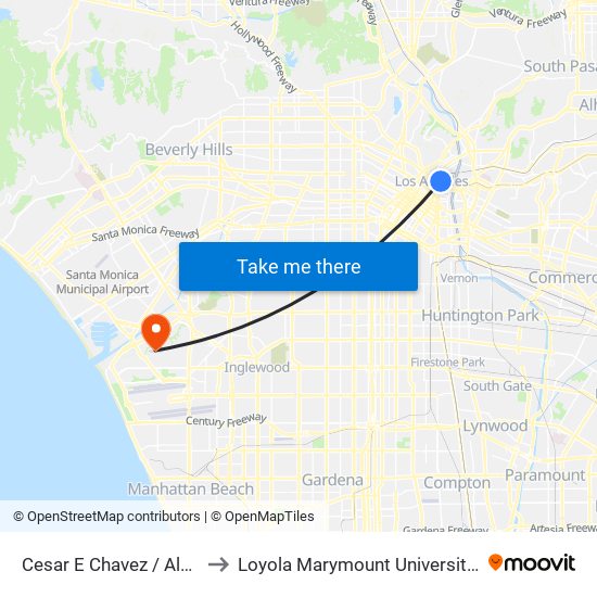 Cesar E Chavez / Alameda to Loyola Marymount University (LMU) map