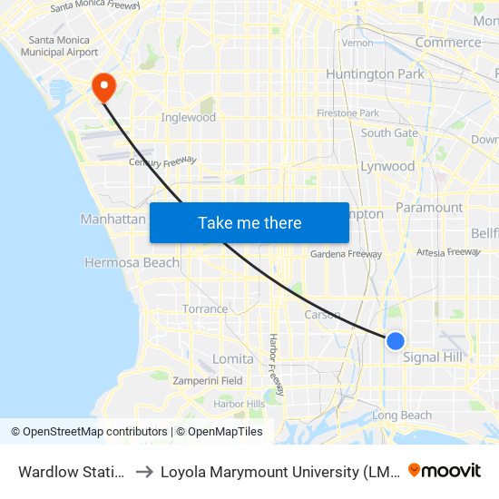 Wardlow Station to Loyola Marymount University (LMU) map