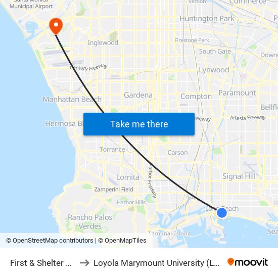 First & Shelter C N to Loyola Marymount University (LMU) map