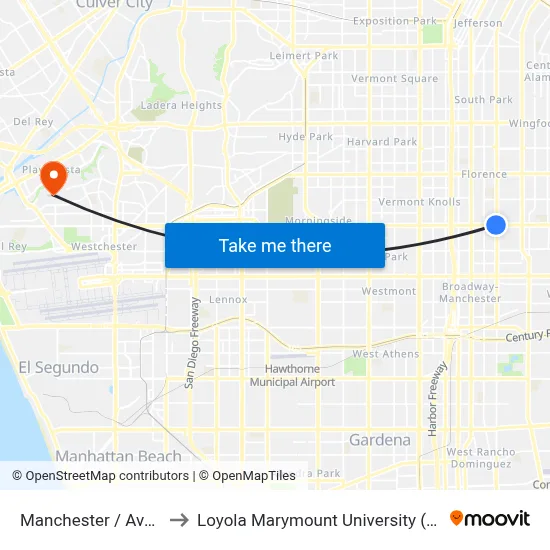 Manchester / Avalon to Loyola Marymount University (LMU) map