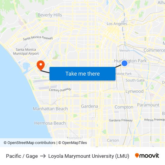 Pacific / Gage to Loyola Marymount University (LMU) map