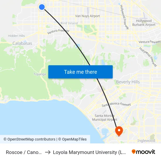 Roscoe / Canoga to Loyola Marymount University (LMU) map
