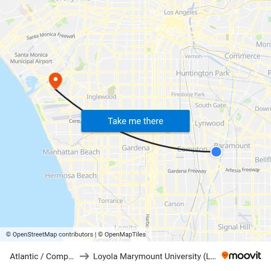 Atlantic / Compton to Loyola Marymount University (LMU) map