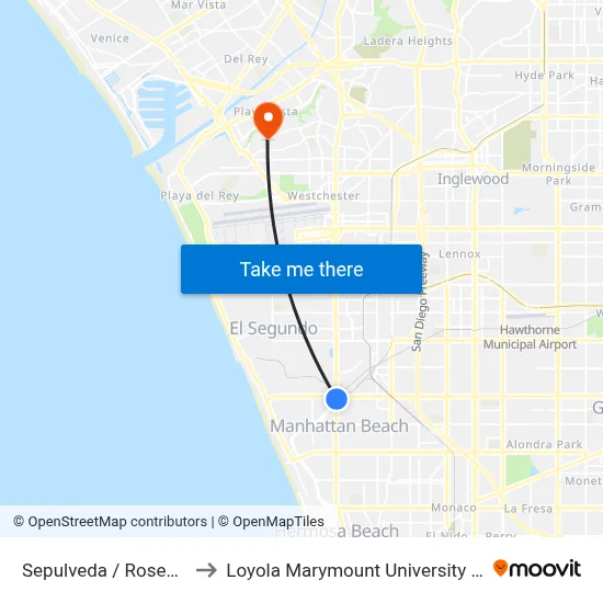 Sepulveda / Rosecrans to Loyola Marymount University (LMU) map