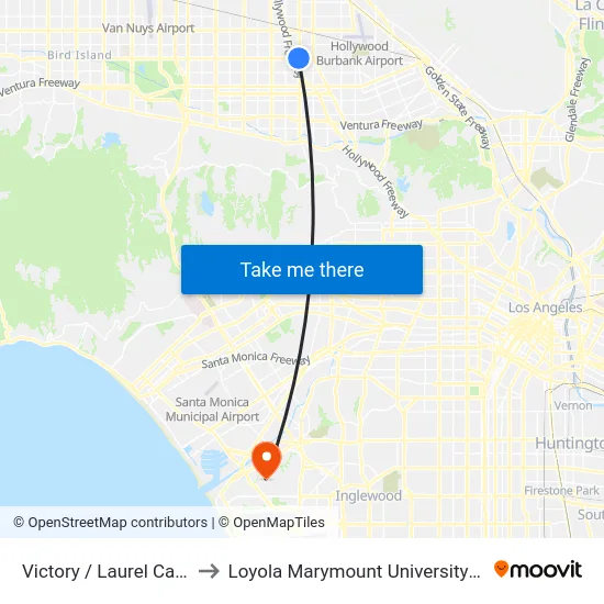 Victory / Laurel Canyon to Loyola Marymount University (LMU) map