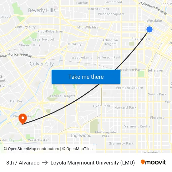 8th / Alvarado to Loyola Marymount University (LMU) map