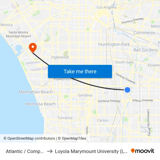 Atlantic / Compton to Loyola Marymount University (LMU) map