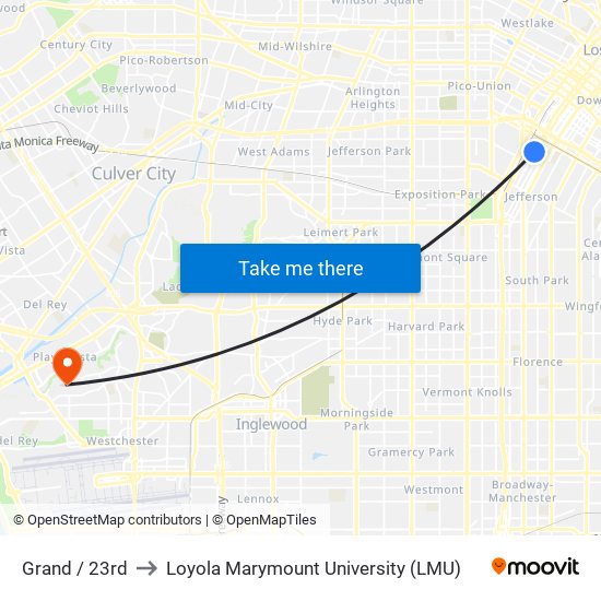 Grand / 23rd to Loyola Marymount University (LMU) map