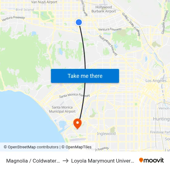 Magnolia / Coldwater Canyon to Loyola Marymount University (LMU) map