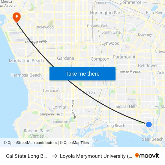 Cal State Long Beach to Loyola Marymount University (LMU) map
