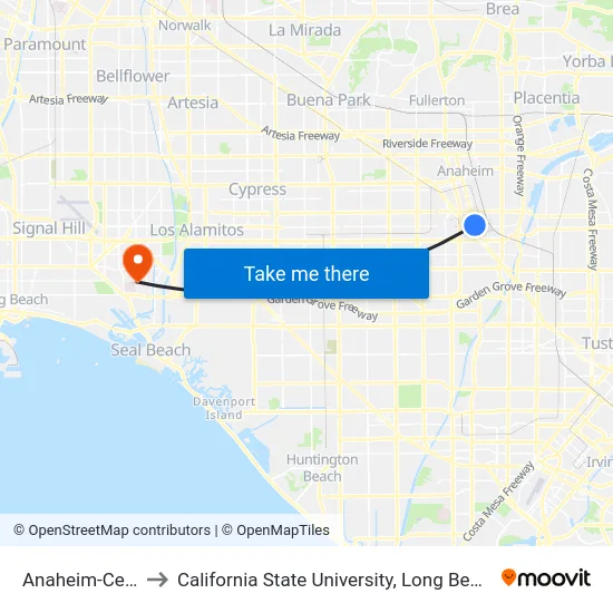 Anaheim-Cerritos to California State University, Long Beach (CSULB) map