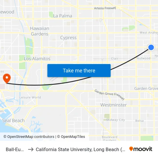 Ball-Euclid to California State University, Long Beach (CSULB) map