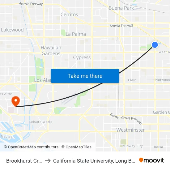Brookhurst-Crescent to California State University, Long Beach (CSULB) map