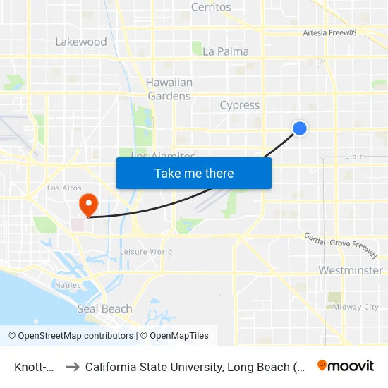 Knott-Ball to California State University, Long Beach (CSULB) map