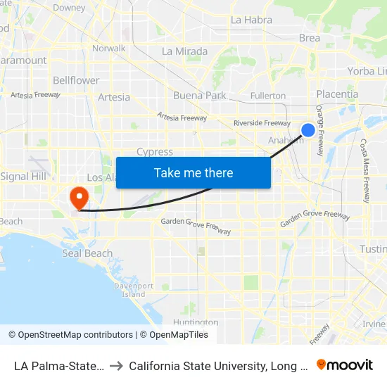 LA Palma-State College to California State University, Long Beach (CSULB) map