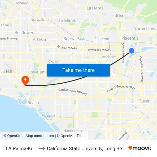 LA Palma-Kraemer to California State University, Long Beach (CSULB) map