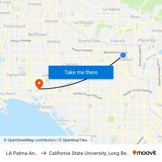 LA Palma-Anaheim to California State University, Long Beach (CSULB) map