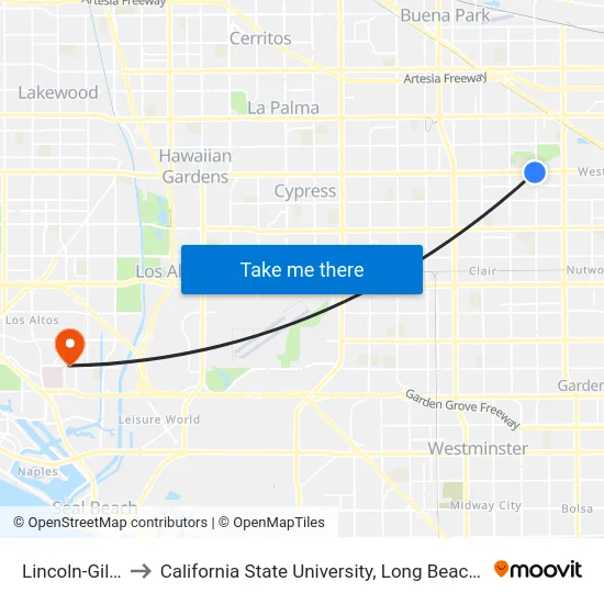 Lincoln-Gilbert to California State University, Long Beach (CSULB) map
