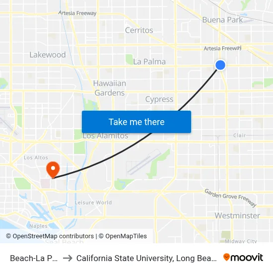 Beach-La Palma to California State University, Long Beach (CSULB) map