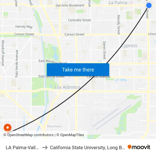 LA Palma-Valley View to California State University, Long Beach (CSULB) map