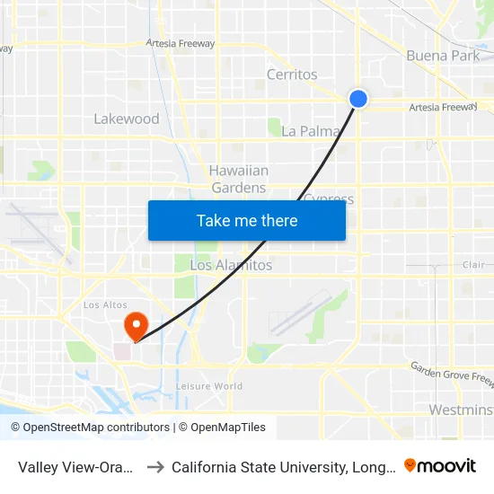 Valley View-Orangethorpe to California State University, Long Beach (CSULB) map
