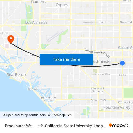 Brookhurst-Westminster to California State University, Long Beach (CSULB) map