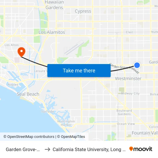 Garden Grove-Magnolia to California State University, Long Beach (CSULB) map