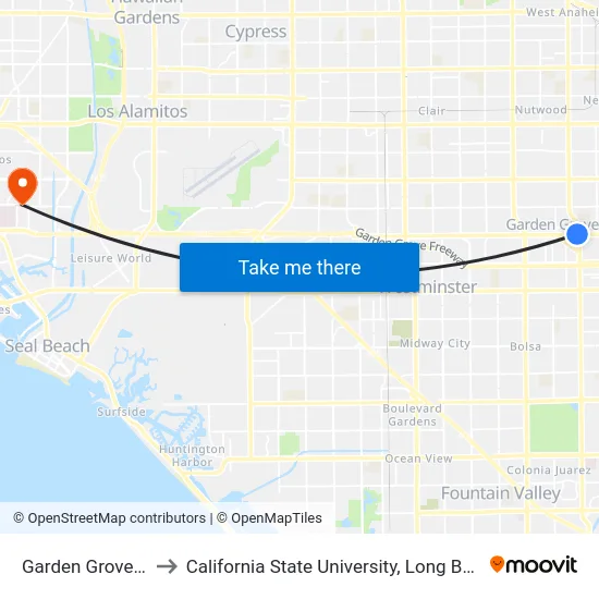 Garden Grove-Euclid to California State University, Long Beach (CSULB) map