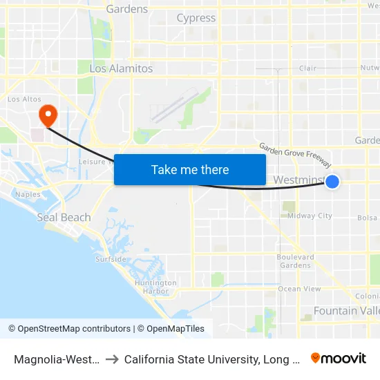 Magnolia-Westminster to California State University, Long Beach (CSULB) map
