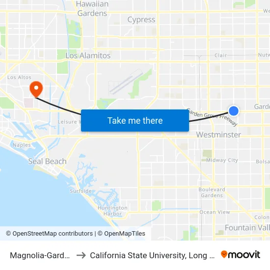 Magnolia-Garden Grove to California State University, Long Beach (CSULB) map